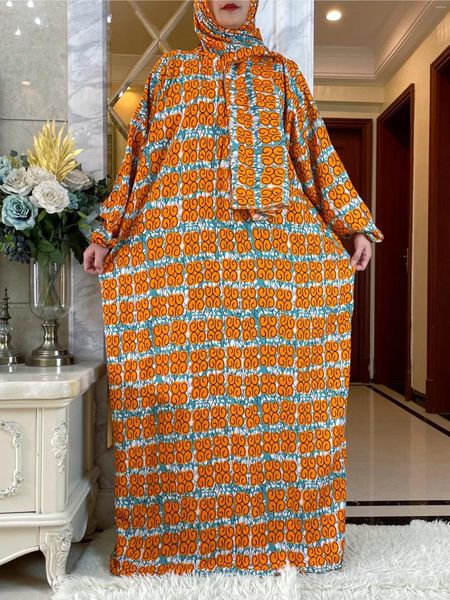 Ethnische Kleidung Muslim Langarm Baumwolle Abaya Frauen Ramadan Gebet Türkei Naher Osten Femme Robe Floral Lose Afrikanisches Kleid Turban Anbringen