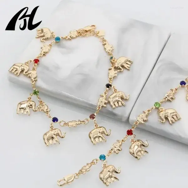 Tornozeleiras de alta qualidade branco strass design elefante tornozeleira jóias 18k banhado a ouro conjunto para mulheres