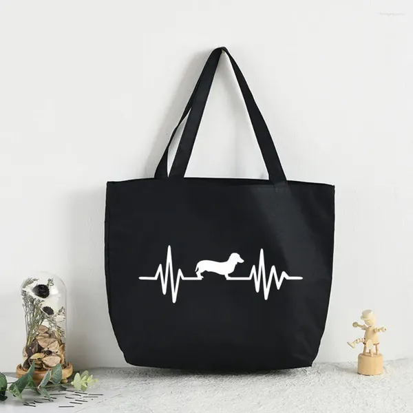 Borse per la spesa Bassotto Teckel Divertente simpatico cane Animale Tote Bag Tela unisex stampata Casual Spalla pieghevole