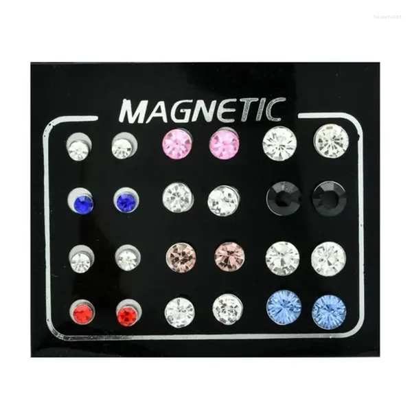 Orecchini con perno 12 paia/lotto 3/4/6/7mm Misto Rotondo di Cristallo Strass Magnete Orecchino Puck Donna Uomo Magnetico Falso Spina di Orecchio Gioielli