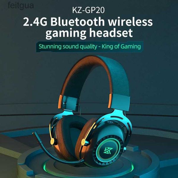 Fones de ouvido de telefone celular KZ GP20 Stereo Gaming Headphone Headset 2.4Ghz Bluetooth Wireless Headphone 50mm HiFi Dynamic Driver Microfone Iluminação RGB YQ240202