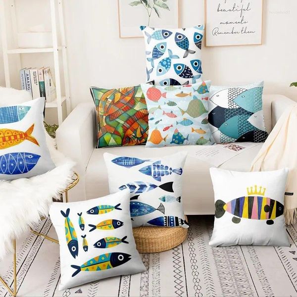 Travesseiro gota de água peixe pintura arte impressão caso ilustração decorativa decoração de casa sofá capas de lance
