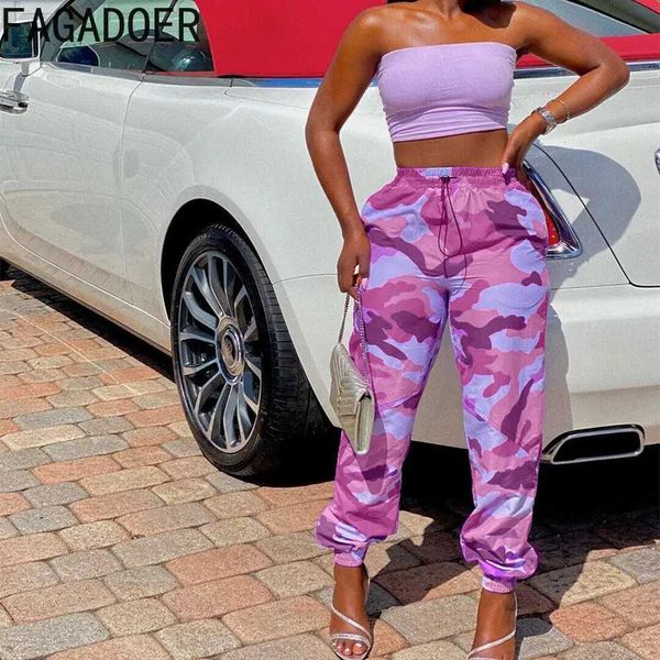 Damen Jeans FAGADOER Mode Camouflage Jogger Hosen Frauen Hohe Taille Casual Elastics Hosen Weibliche Coole Sport Streetwear Kleidung 2022 J240202