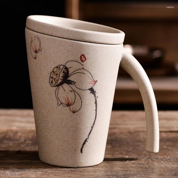 Tassen Chinesischen Stil Keramik Becher Lotus Trinken Tee Tasse Mit Deckel Haushalt Männliche Und Weibliche Kreative Retro Minimalistischen Kunst LB40318