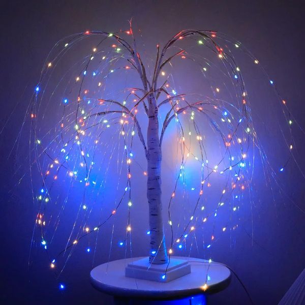 Lampada da tavolo a LED a forma di albero colorato in salice a LED Gypsophila per la camera da letto di casa, per matrimoni, decorazioni per interni, luce notturna 240131