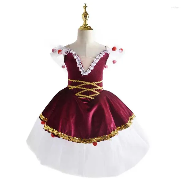 Palco desgaste 2024 vermelho pêssego romântico ballet tutu vestido amarelo fada dall adulto competição profissional menina saia longa jnbl147