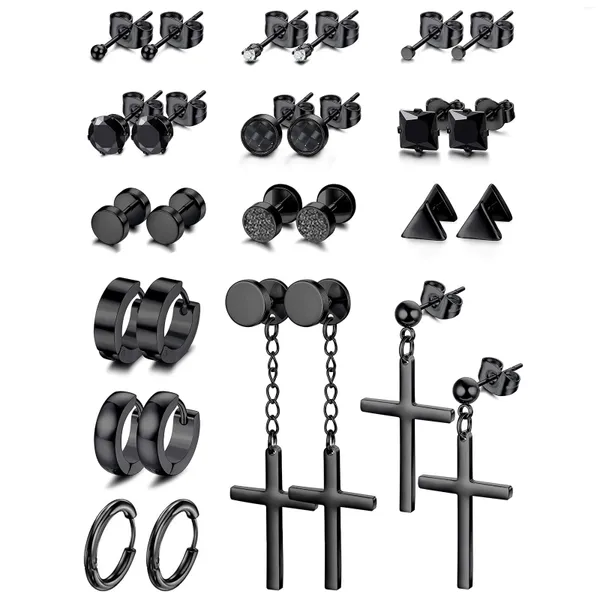 Ohrstecker 1–14 Paar Edelstahl Tiny CZ für Männer Frauen Creolen Kreuz Baumeln Set Herren Huggie Scharnier Schwarz