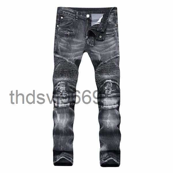 Jeans skinny da uomo firmati Moda uomo strappato effetto consumato Jean Slim Motocicletta Vendita Baggy Moto True Biker Pantaloni denim Hip Hop Nero Taglia 28-40 PV77