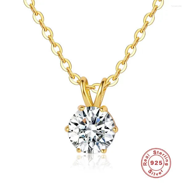 Pingentes LaVixMia Itália 316 Sólido 925 Prata Esterlina 6.5mm 2.9 Ct Corte Redondo Pingente Colar Mulheres Menina Luxo CZ Zircão Jóias Presente