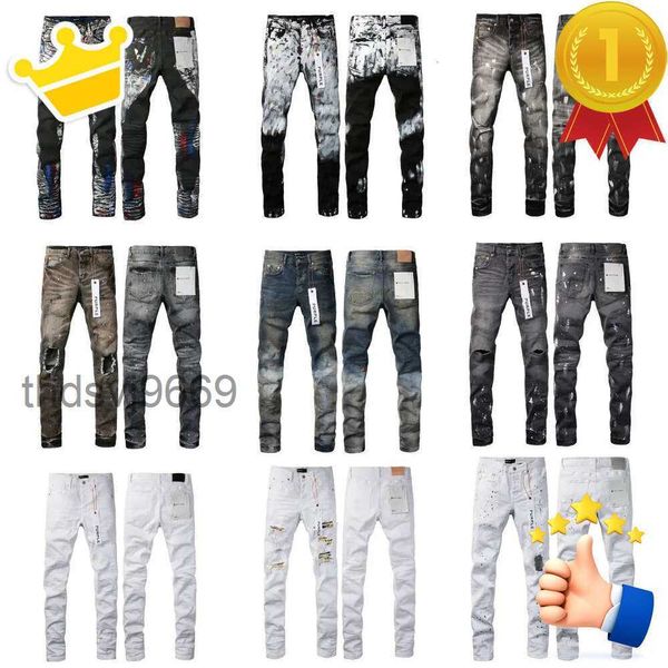 Marca Homens Jeans Roxo Designer Womens High Street Wash Denim Bordado Zipper Botão Slim Straight Leg Classic Fashion Wear Hipster XXE4