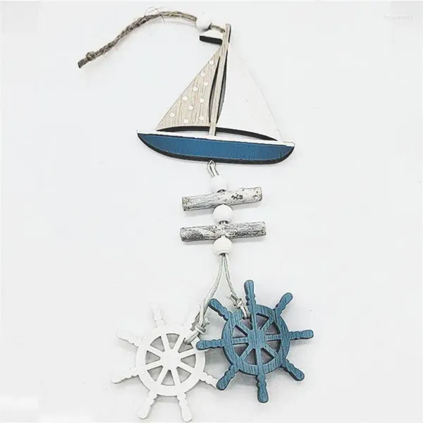 Estatuetas decorativas estilo marinho pingente de madeira artesanato pequeno barco de peixe diy suprimentos decoração de suspensão de parede para casa