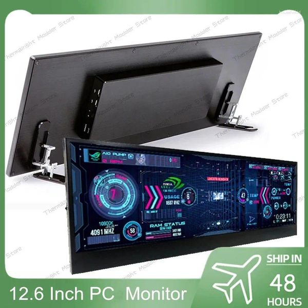 12.6 inç PC İkincil Alt Ekran AIDA64 Çift Genişletme LCD ASUS TABLO TOP TOP TOM DIY Dinamik Veri Monitör Mod Gamers HD Ekran