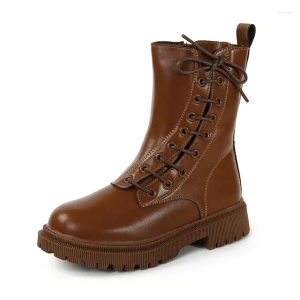 Botas de couro de qualidade crianças outono inverno crianças moda sapatos britânicos para meninas mulheres veludo alto tênis