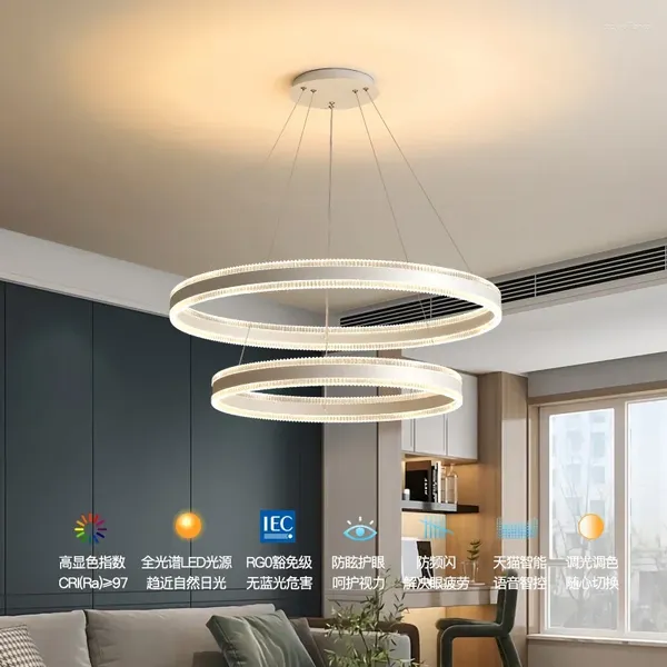 Lâmpadas pendentes 110V220V Living Chandelier Atmosférico Home Full Spectrum Eye Proteção Contra Azul Quarto Quarto Luz Anel Jantar R