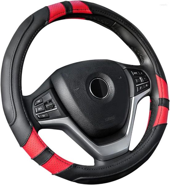 Coprivolanti Coprivolante per auto nero e rosso universale da 15 pollici con contorni grip in pelle per uomo donna