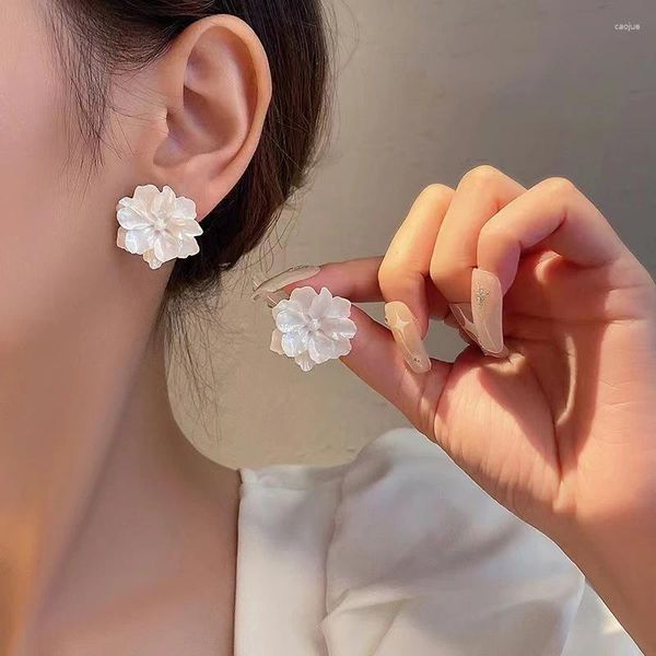 Ohrstecker Sommer 2024 Trend Weiße Blume Damen Niedliche Vintage Koreanische Mode Elegant Ohrring Für Frauen Mädchen Schmuck