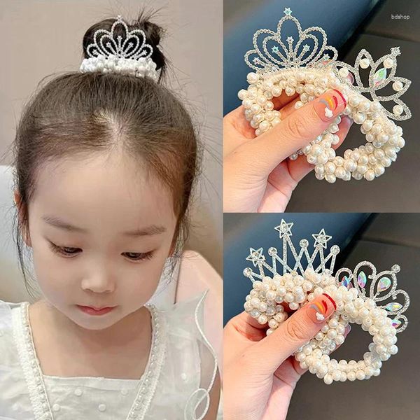 Accessori per capelli Moda Perle Corona Principessa Fasce Elastiche in gomma per bambini Cravatte per panini Styling