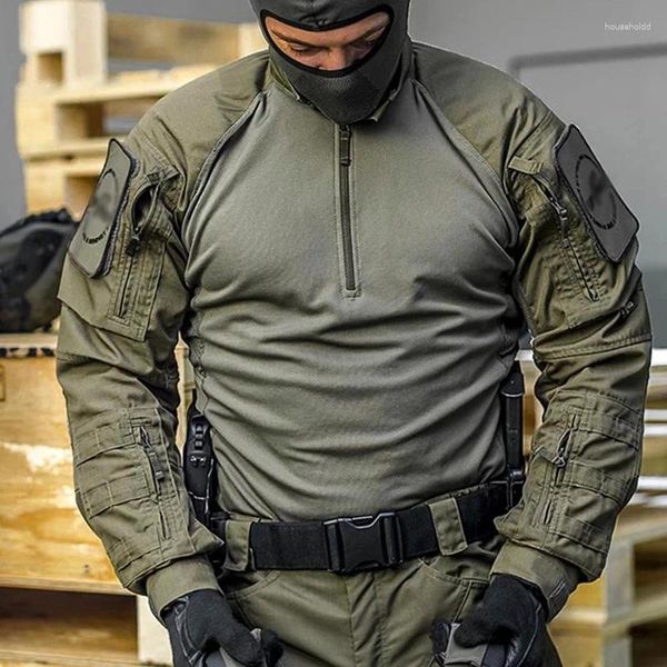 Homens camisetas Pioneer Tactical Sapo Terno Camuflagem Homem Treinamento Ao Ar Livre Caça Respirável Camisa de Manga Longa Combate Fãs Militares Uniforme