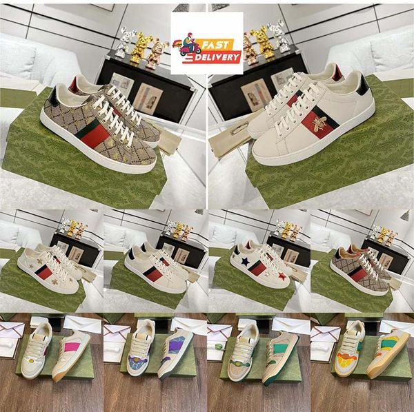 Novo produto 2024 Designer Sapatos Casuais Bee Ace Sneakers Low Womens Shoe Sports Trainers Tiger Bordado Preto Branco Verde Listras Caminhando Mens Womens 1977 Screene