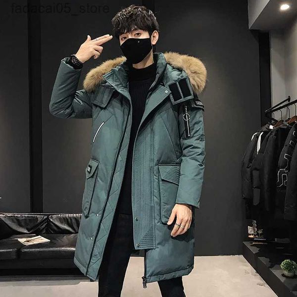 Piumino da uomo Parka Piumino d'anatra nero per uomo Inverno 2023 New Fashion Casual Cappotti con cappuccio solidi Giacca vintage con cerniera a maniche lunghe Nuovo Parka Q240202