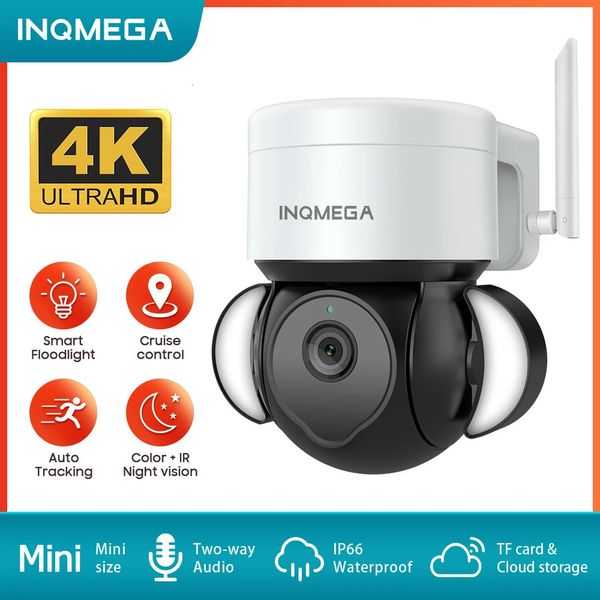 Inqmega 8mp wifi câmera de vigilância 4k speed dome ip cctv com luz de inundação para quintal cor/ir visão noturna cam 240126