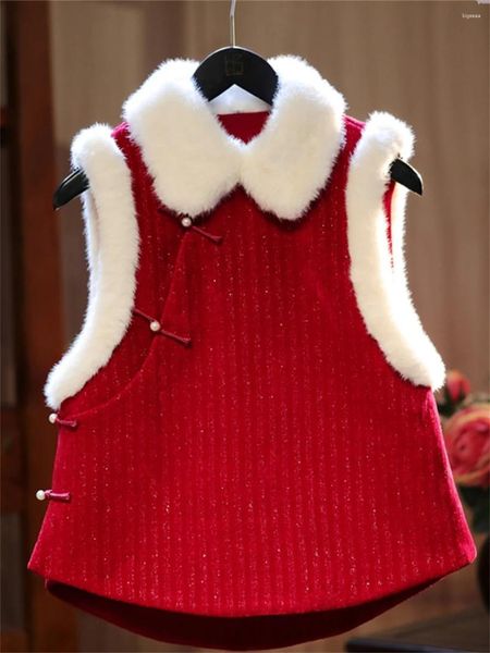 Frauenwesten 1 stücke Chinesischen Stil Jahr Rot Cheongsam Weste Winter Dicke Weste Tang-anzug Oberbekleidung Ärmellose Jacke Mädchen Geschenk