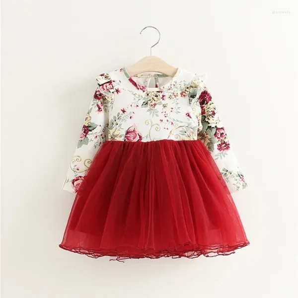 Mädchen Kleider Kinder Kleid Herbst Baby Mädchen Floral Gedruckt Prinzessin Vestidos Kleinkind Kleidung Kinder Rot Weihnachten