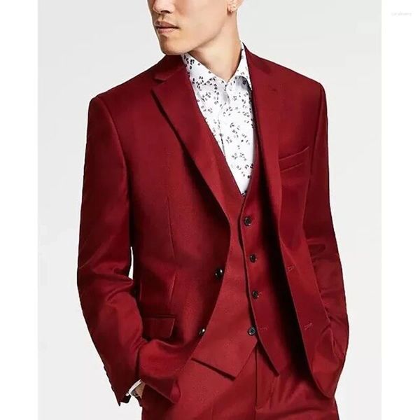 Ternos masculinos vermelhos para homens, terno elegante, conjunto de roupas com lapela entalhada, jaqueta de 3 peças, calças, colete, festa formal, roupas masculinas