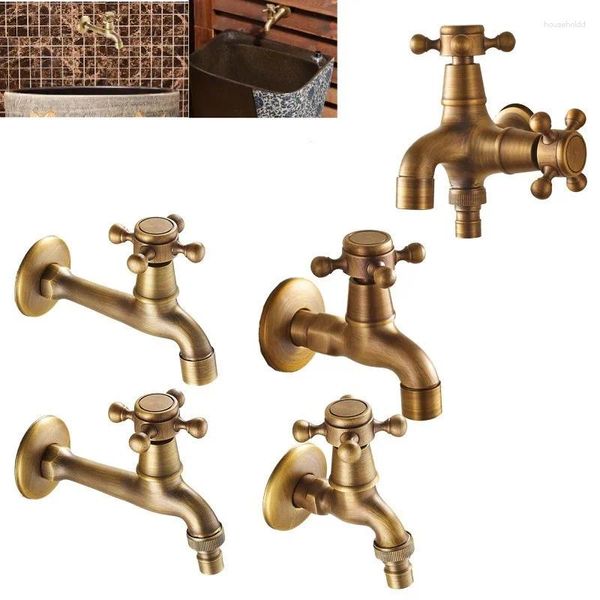 Rubinetti per lavandino del bagno Uso lungo da giardino Rubinetto Rubinetto Gru Finitura in ottone antico Montaggio a parete Lavatrice Acqua