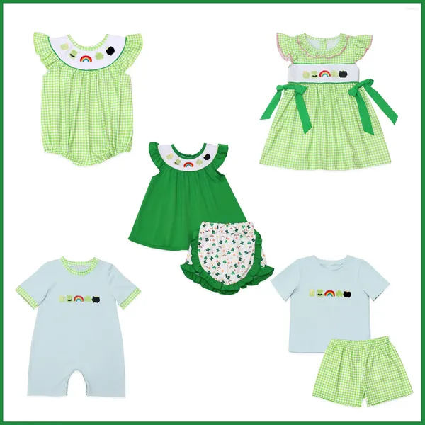 Kleidungssets St. Patrick's Day Overall Baby Langarm Set Mädchen Kleidung Strampler Blasenanzug Klee Stickerei Body Rüschen Outfit