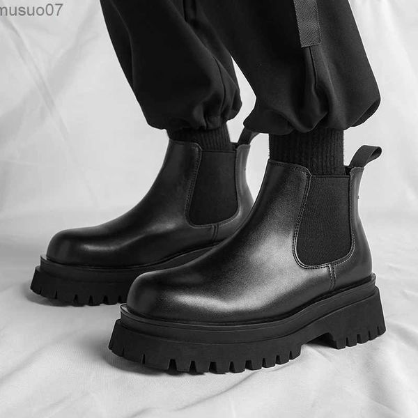 Stivali Stivali da uomo di moda di alta qualità Stivali neri Moda casual Stile britannico Stivali Chelsea con fondo spesso di grandi dimensioni 38-45