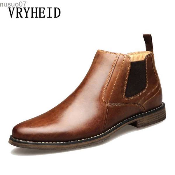 Stivali VRYHEID Stivaletti Chelsea da uomo in vera pelle High Top Scarpe eleganti casual comfort Stivaletti Chukka marroni moda Plus Size 42-50