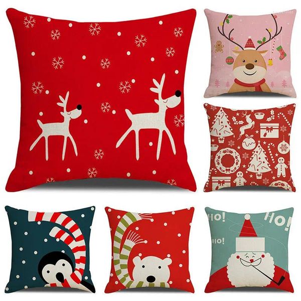Подушка милая рождественская наволочка для дивана с рисунком оленя, медведя, льняной чехол с принтом животных, годовые домашние декоративные чехлы