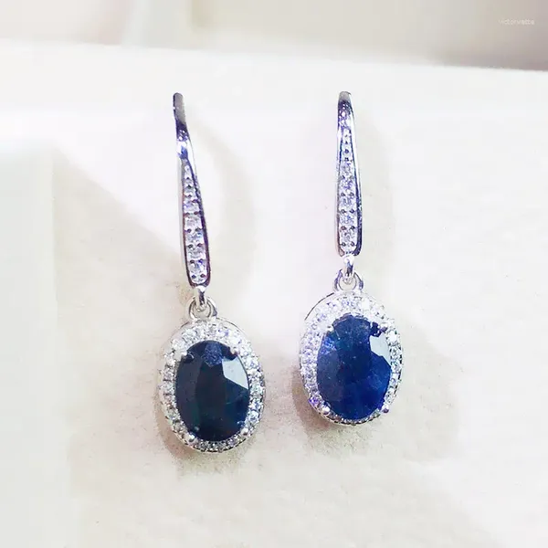 Dangle Küpeler Doğal Gerçek Siyah Safir Damla Küpe Oval Stil 925 STERLING Gümüş 5 7mm 1Ct 2pcs Taş İnce Takı X231070