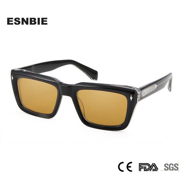 Óculos de sol marca designer preto cristal mens quadrado acetato óculos de sol dos homens amarelo sombra tendência óculos retro óculos de sol gafas de sol j240202