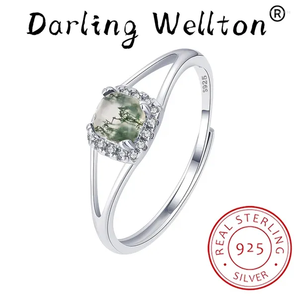 Кольца кластера, модное кольцо из натурального камня с текстурой разного зеленого мха, травы, агата, кольцо Vouple для женщин, стерлинговое серебро, свадебные украшения Gitf