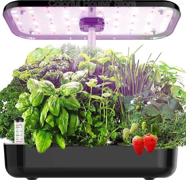 Sistema de cultivo hidropônico com luzes para cultivo, 12 pods, kit inicial para jardim de ervas com luz led, plantador de germinação inteligente