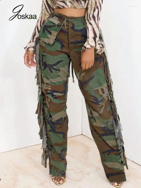 Pantaloni da donna Joskaa Donna Pantaloni a vita bassa Tasche con nappe Camouflage Autunno 2024 Casual Pantaloni dritti a vita alta Pantaloni da strada femminili