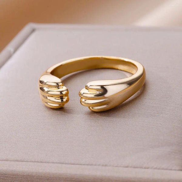 Кольца кластера, модное открытое кольцо на палец для женщин, золотого цвета из нержавеющей стали, блестящие красивые цветы, циркон, бирюза, ювелирные изделия, подарок