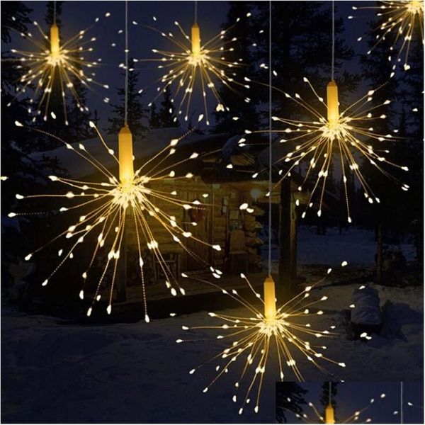 Cordas LED Firework Cobre String Light Bouquet Forma Luzes Bateria Operada Iluminação Decorativa Com Controle Remoto Para Xms Party Dhw1R