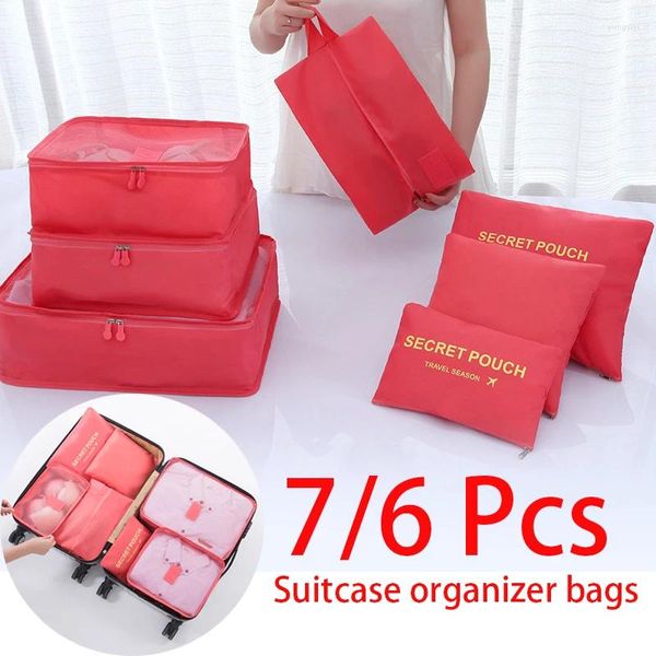 Duffel Bags 6/7 Pcs Mala Organizador Portátil Cubos de Embalagem de Viagem Grande Capacidade Caso De Armazenamento Bagagem Roupas Sapatos Bolsa Conjunto