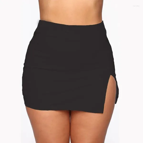 Saias femininas mini camisa verão sexy magro cor sólida feminino dividir cintura alta lápis saia clube moda 2024