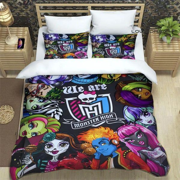 Conjuntos de cama Monster High Cartoon Impresso Suprimentos Requintados Conjunto de Capa de Edredão Cama Consolador Luxo Presente de Aniversário