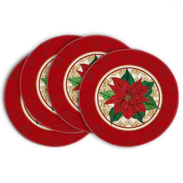 Tischsets 4 Teile/satz Runde Rote Weihnachtsstern Weihnachten Tischset 38 CM Ployster Esszimmer Winter Pad Für Küche