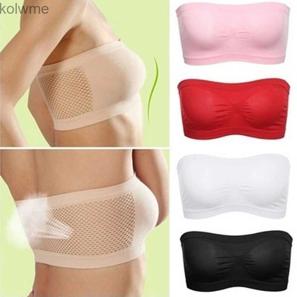 Sutiãs Ladys Sexy Strapless Crop Top Bra Bandeau Boob Tube Brassiere Verão Malha Respirável Invisível Strapless Peito Wraps Tube Tops YQ240203