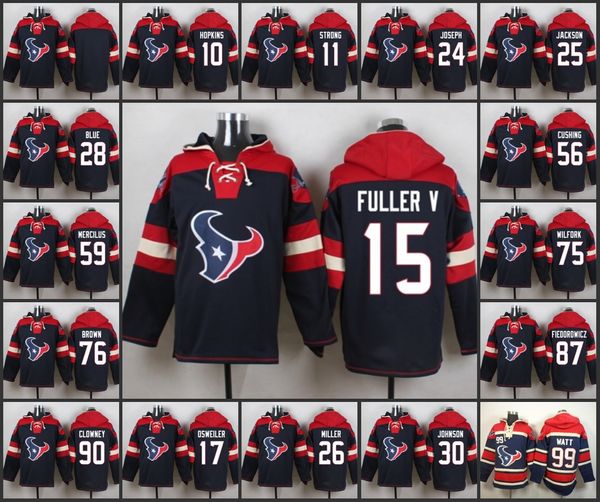 Houston''Texans''Men #99 J.J.Felpa con cappuccio da giocatore blu navy Watt 15 Will Fuller V 17 Brock Osweiler 90 Jadeveon Clowney