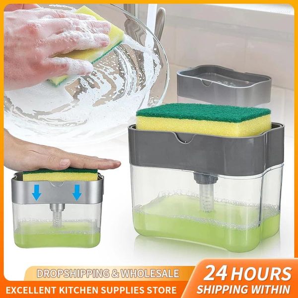Sıvı Sabun Dispenser Taşınabilir Set Mutfak Deterjanı Sünger Dağıtım Aletleri ile Pres Kutusu