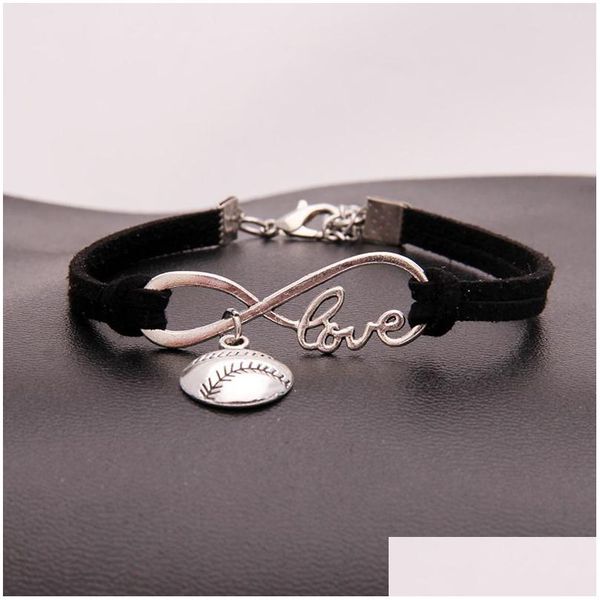 American Softball Infinito Pulseiras Para Mulheres Homens Amor Beisebol Charme Veet String Corda Envoltório Bangle Moda Esportes Jóias Presente Drop Dh2Mo