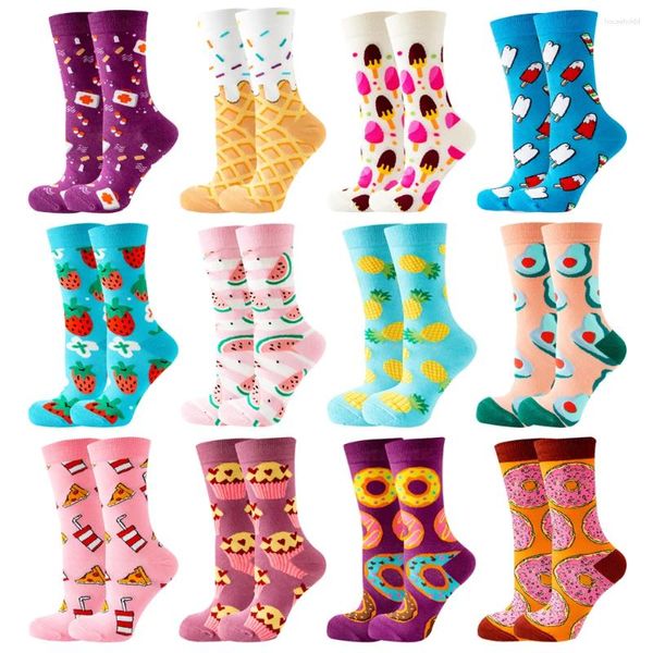 Damensocken, 12 Paar, niedlich, Kawaii, Harajuku, glücklich, Neuheit, lässig, Cartoon, Katze, Hund, Zitrone, Donut, Mädchen, Baumwolle, lustig