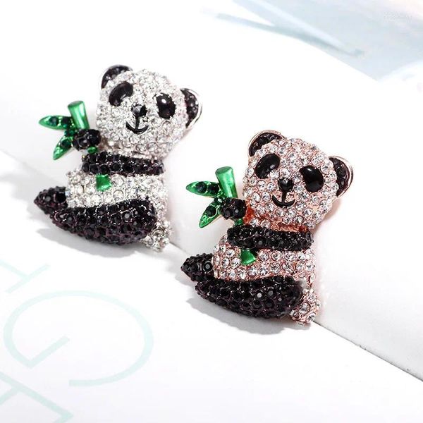 Broches moda segurando bambu cristal panda para roupas femininas elegante strass pino casual escritório jóias presente